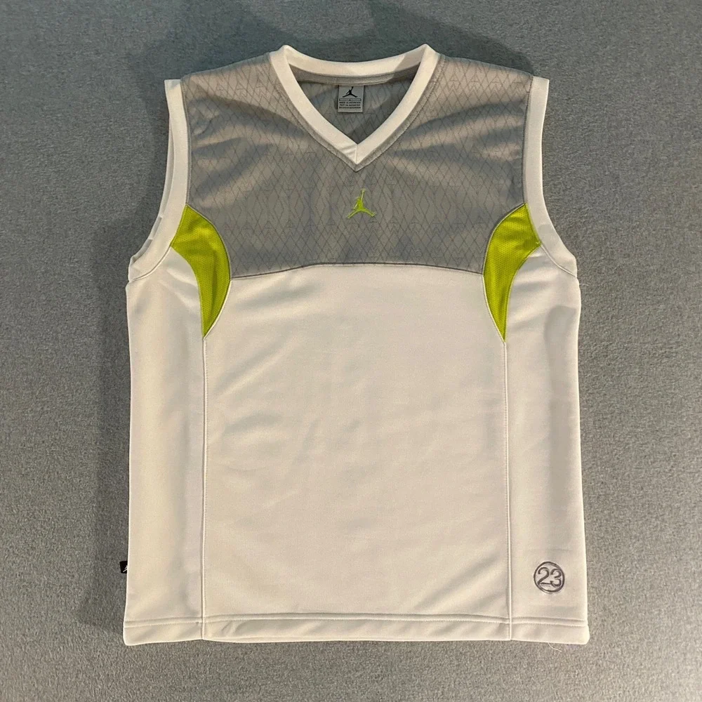Jordan Jumpman White Grey Lime Green Sleeveless Jersey Vest Shirt Mens Large